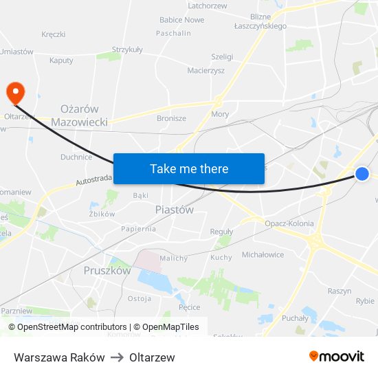 Warszawa Raków to Oltarzew map