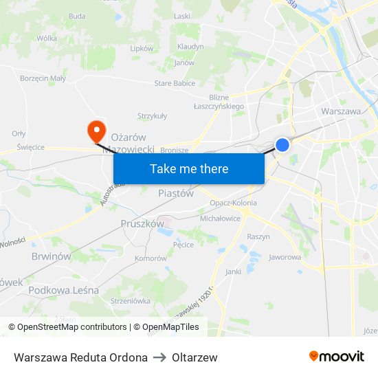 Warszawa Reduta Ordona to Oltarzew map