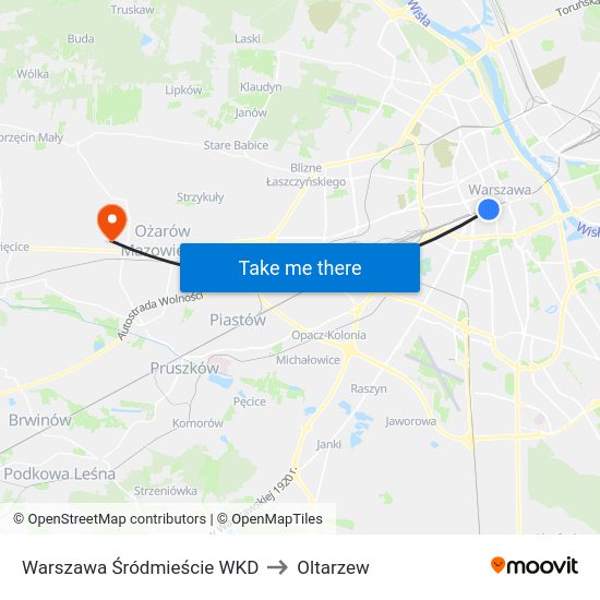 Warszawa Śródmieście WKD to Oltarzew map