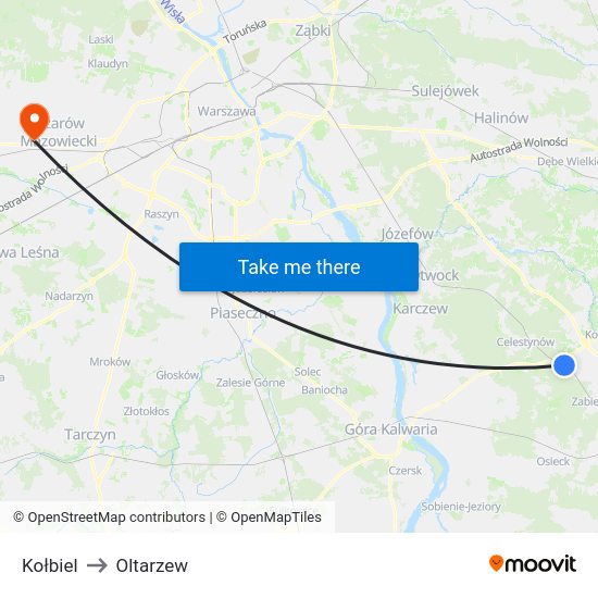 Kołbiel to Oltarzew map