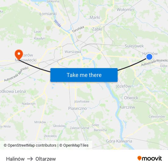 Halinów to Oltarzew map