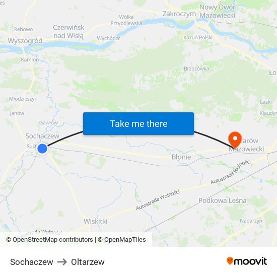 Sochaczew to Oltarzew map