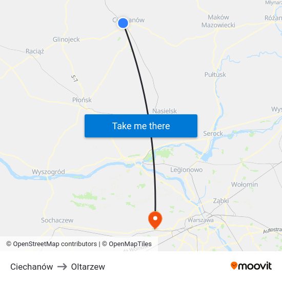 Ciechanów to Oltarzew map