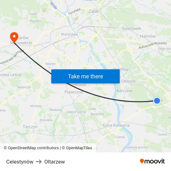 Celestynów to Oltarzew map