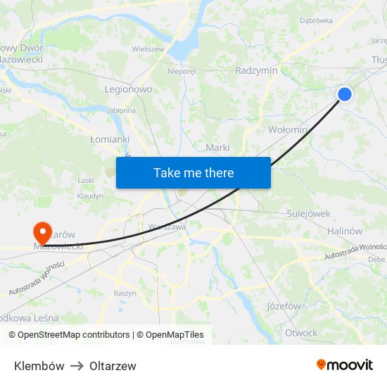 Klembów to Oltarzew map