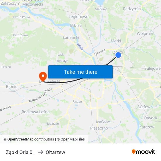 Ząbki Orla 01 to Oltarzew map