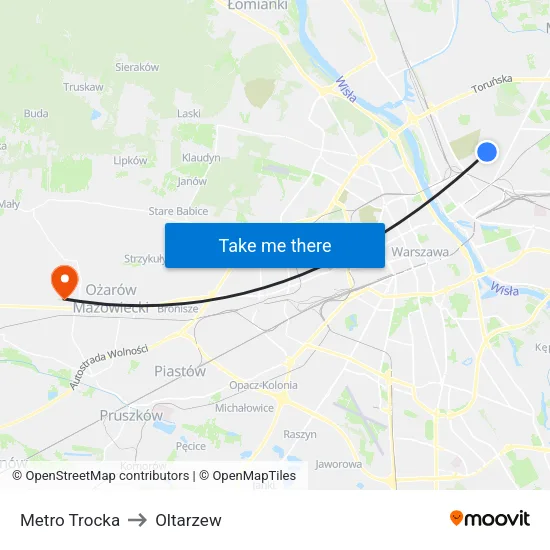 Metro Trocka to Oltarzew map