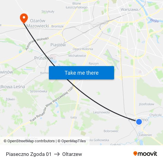 Piaseczno Zgoda to Oltarzew map