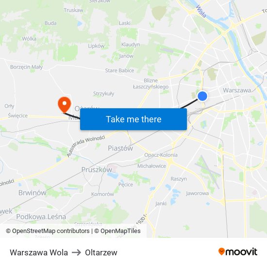 Warszawa Wola to Oltarzew map