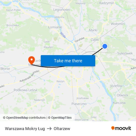 Warszawa Mokry Ług to Oltarzew map