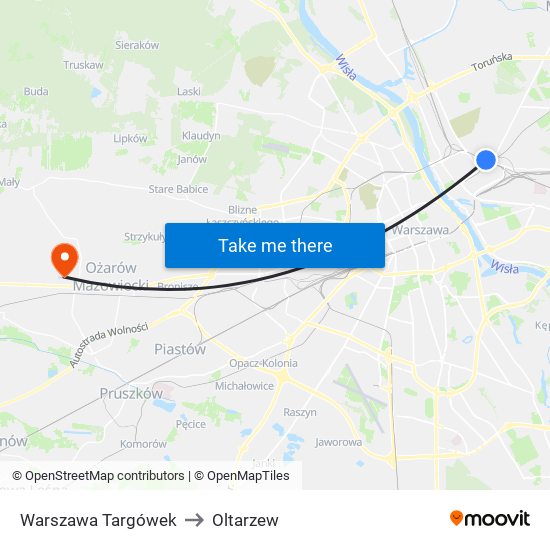 Warszawa Targówek to Oltarzew map