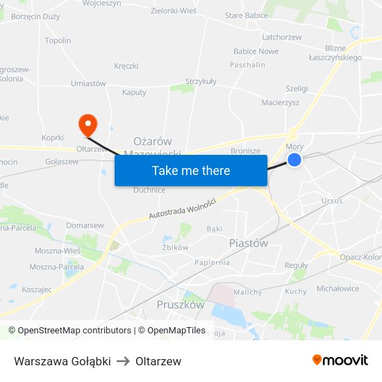 Warszawa Gołąbki to Oltarzew map