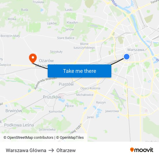 Warszawa Główna to Oltarzew map