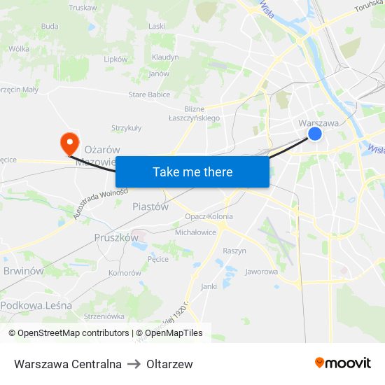 Warszawa Centralna to Oltarzew map