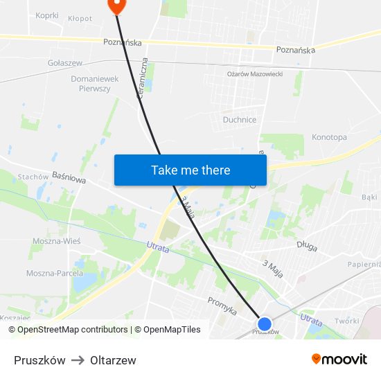 Pruszków to Oltarzew map