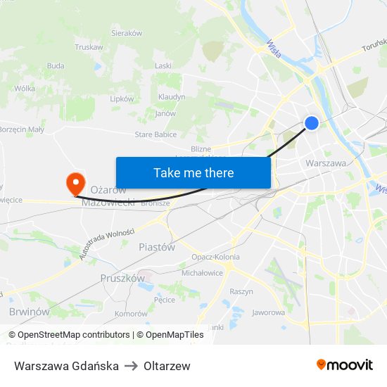 Warszawa Gdańska to Oltarzew map