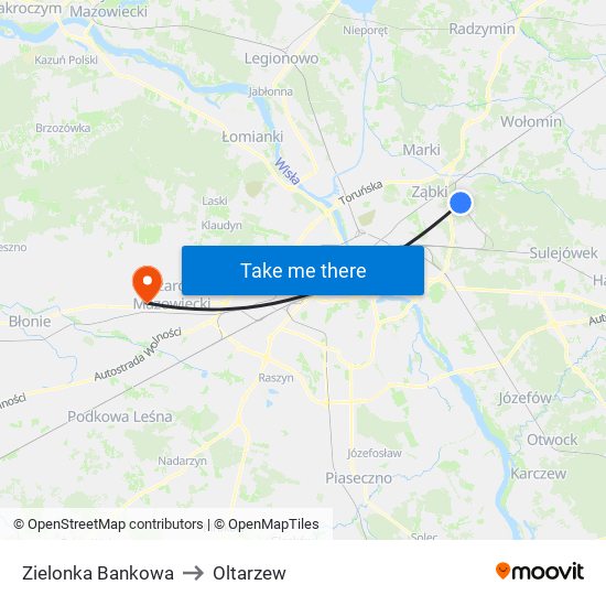 Zielonka Bankowa to Oltarzew map