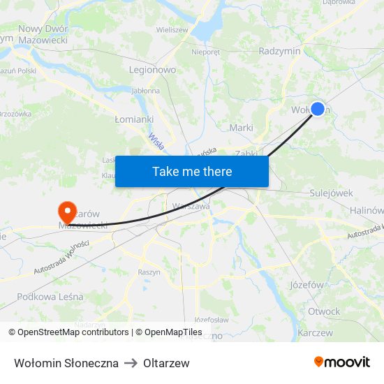 Wołomin Słoneczna to Oltarzew map