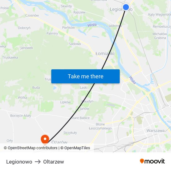 Legionowo to Oltarzew map