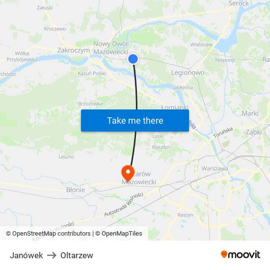 Janówek to Oltarzew map