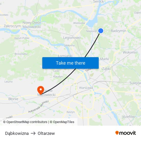 Dąbkowizna to Oltarzew map