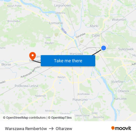 Warszawa Rembertów to Oltarzew map