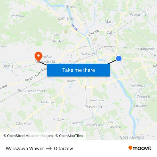 Warszawa Wawer to Oltarzew map