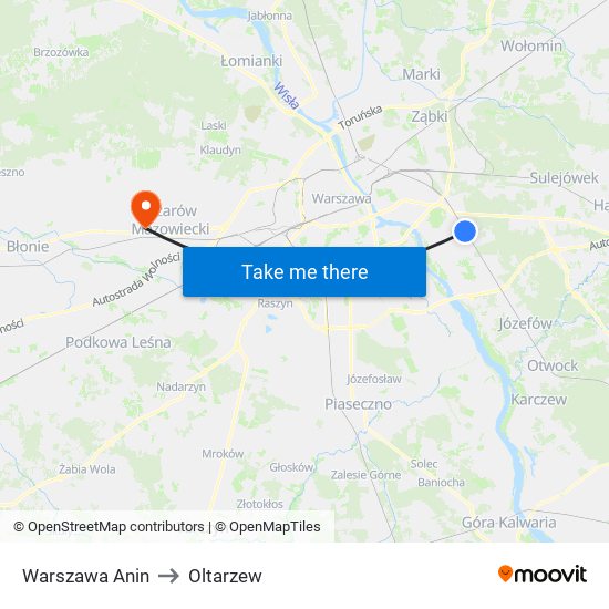 Warszawa Anin to Oltarzew map