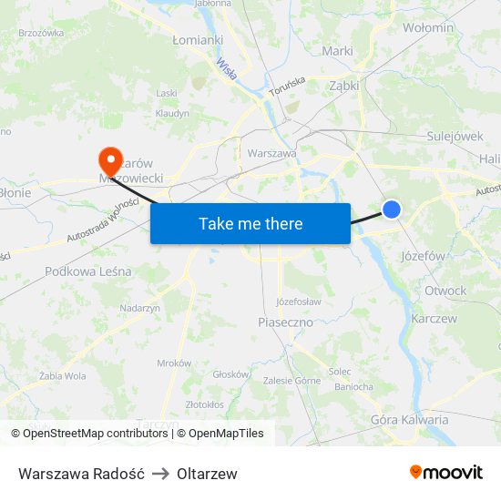 Warszawa Radość to Oltarzew map