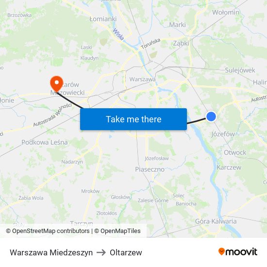 Warszawa Miedzeszyn to Oltarzew map