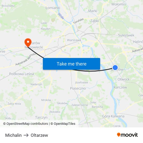 Michalin to Oltarzew map