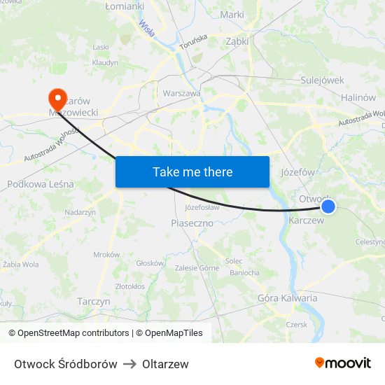 Otwock Śródborów to Oltarzew map