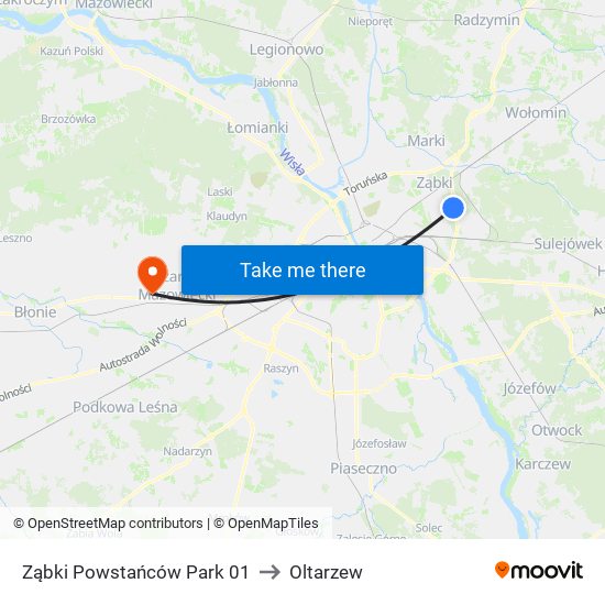 Ząbki Powstańców Park 01 to Oltarzew map