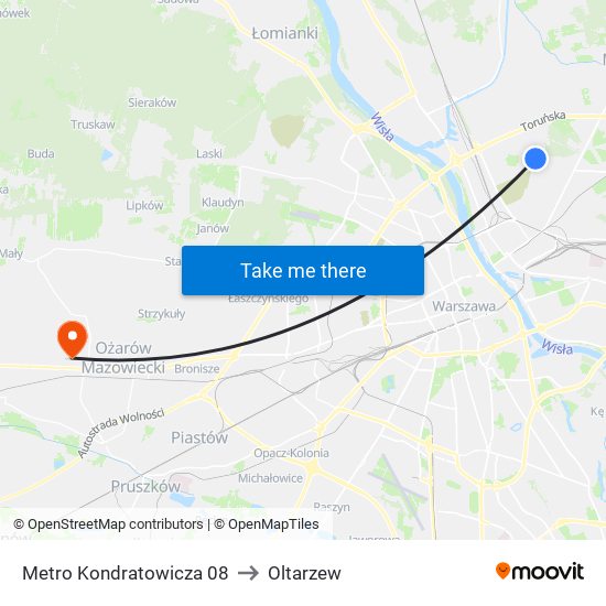 Metro Kondratowicza to Oltarzew map