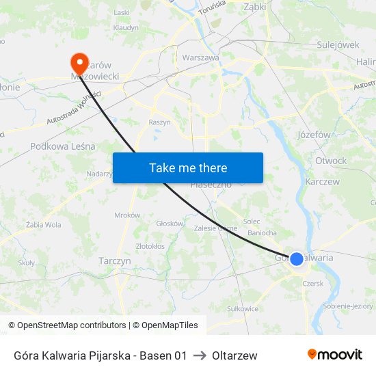 Góra Kalwaria Pijarska-Basen to Oltarzew map
