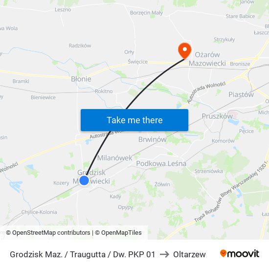 Grodzisk Maz. / Traugutta / Dw. PKP 01 to Oltarzew map