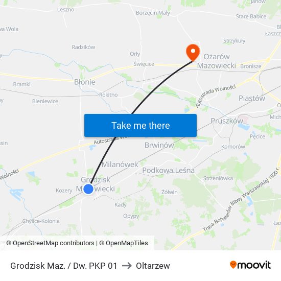 Grodzisk Maz. / Dw. PKP 01 to Oltarzew map