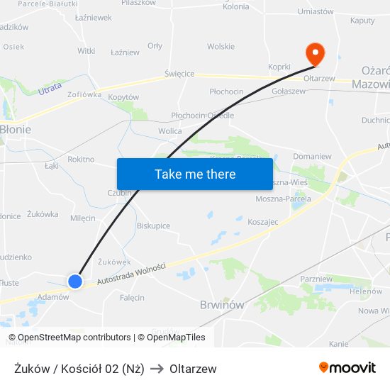 Żuków / Kościół to Oltarzew map