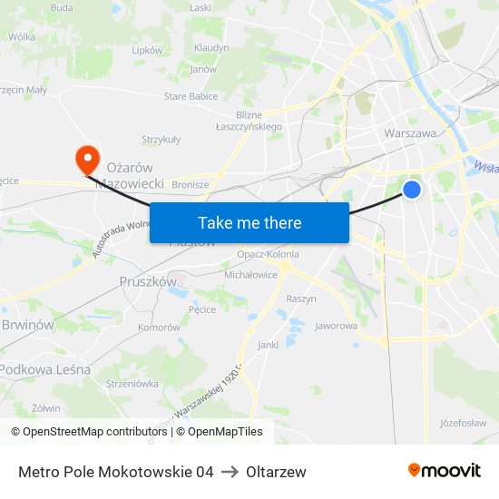 Metro Pole Mokotowskie 04 to Oltarzew map