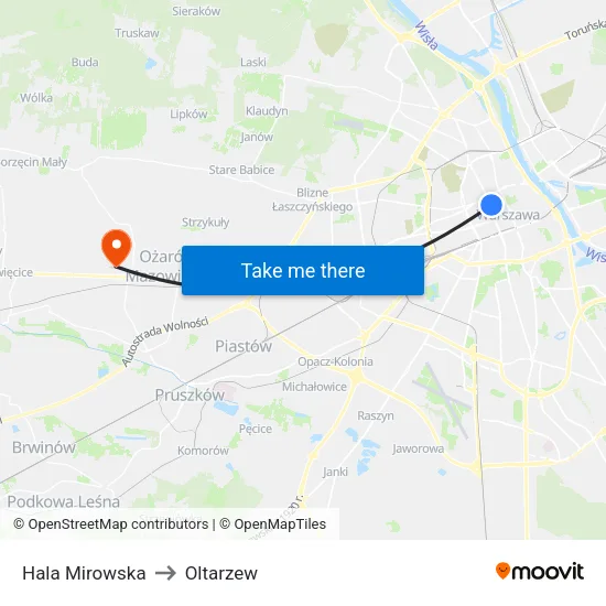 Hala Mirowska to Oltarzew map