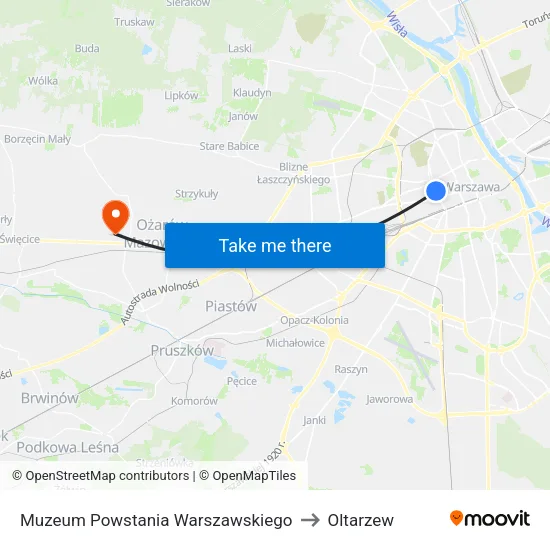 Muzeum Powstania Warszawskiego to Oltarzew map