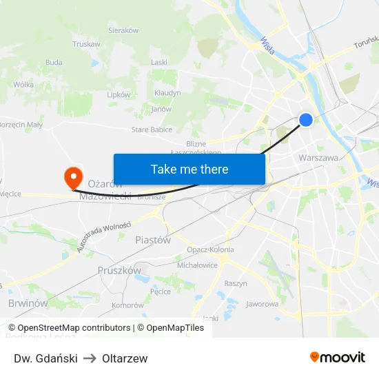 Dw. Gdański to Oltarzew map