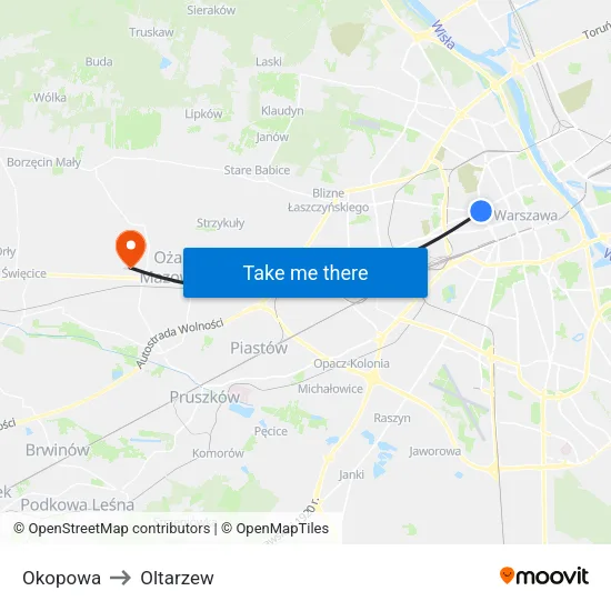 Okopowa to Oltarzew map