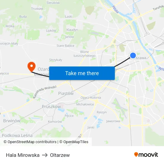 Hala Mirowska to Oltarzew map
