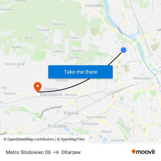 Metro Słodowiec to Oltarzew map