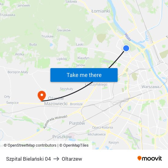 Szpital Bielański 04 to Oltarzew map