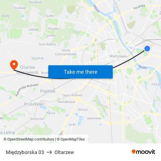 Międzyborska to Oltarzew map