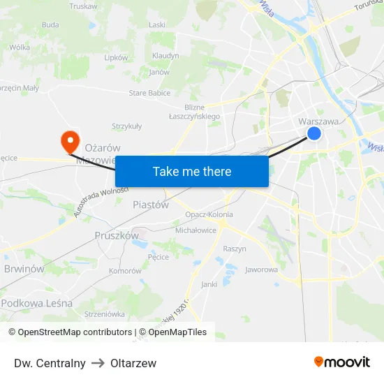 Dw. Centralny to Oltarzew map