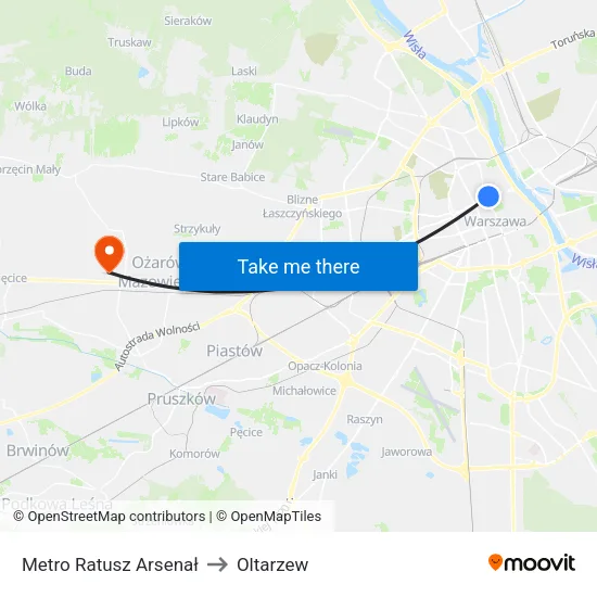 Metro Ratusz Arsenał to Oltarzew map
