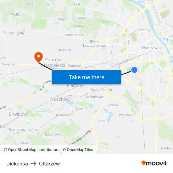 Dickensa to Oltarzew map